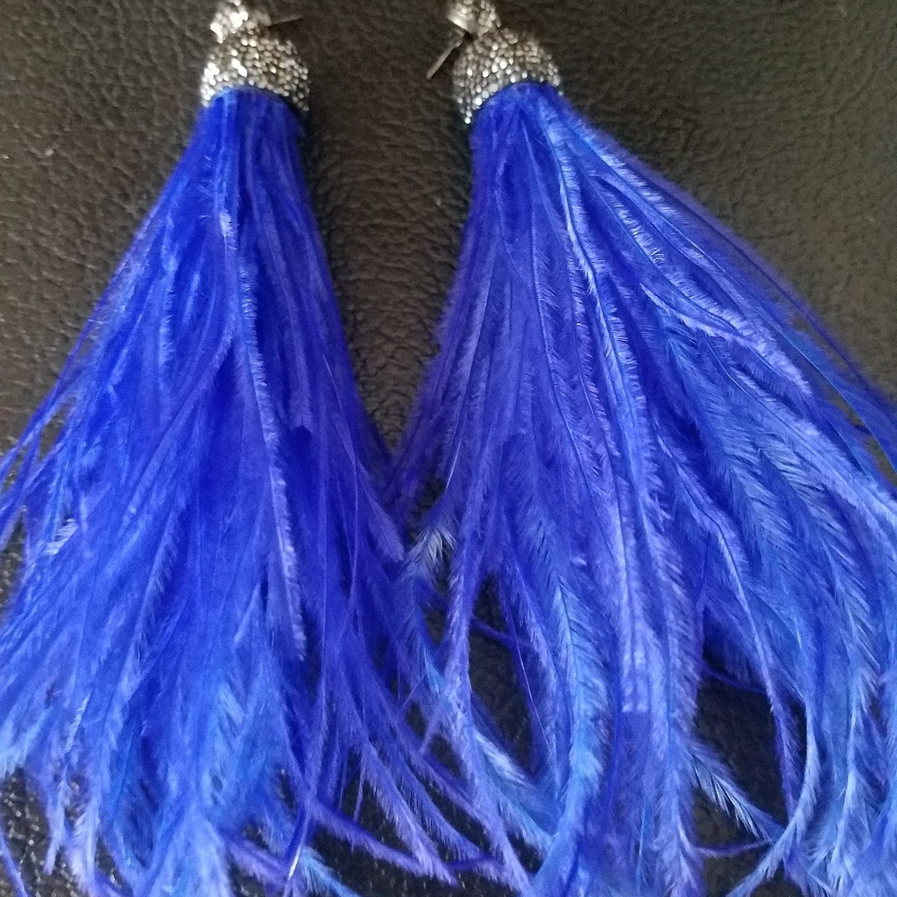 Funky Camp Maribou Feather Druzy Earrings